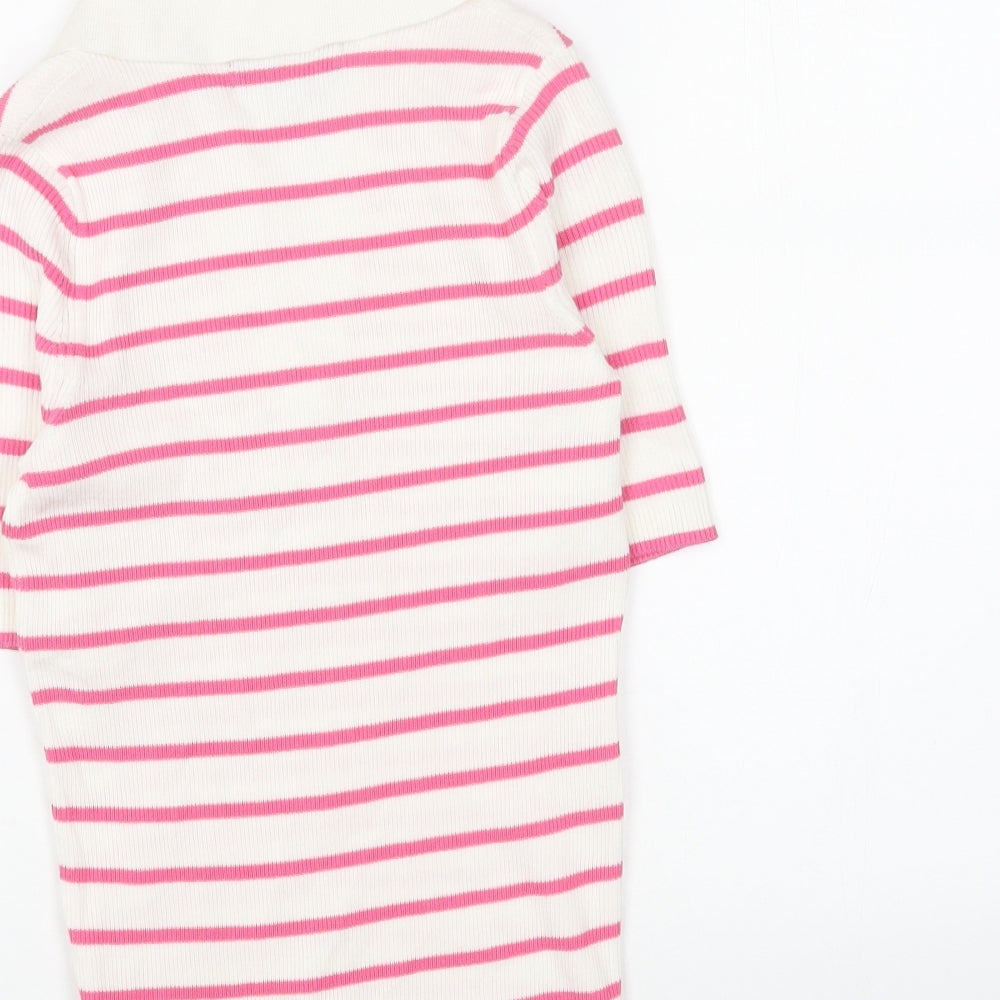 Marks and Spencer Womens Pink V-Neck Striped Viscose Pullover Jumper Size S