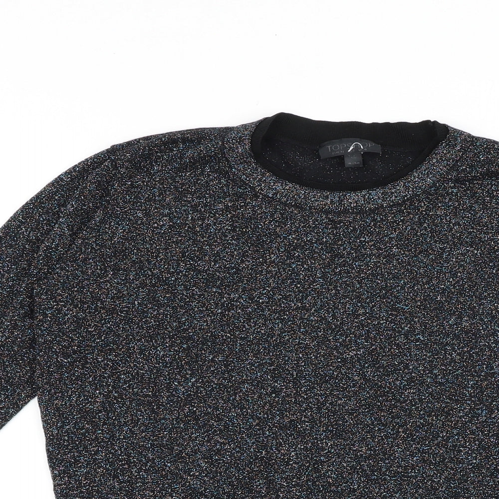 Topshop Womens Black Polyester Basic T-Shirt Size 6 Round Neck