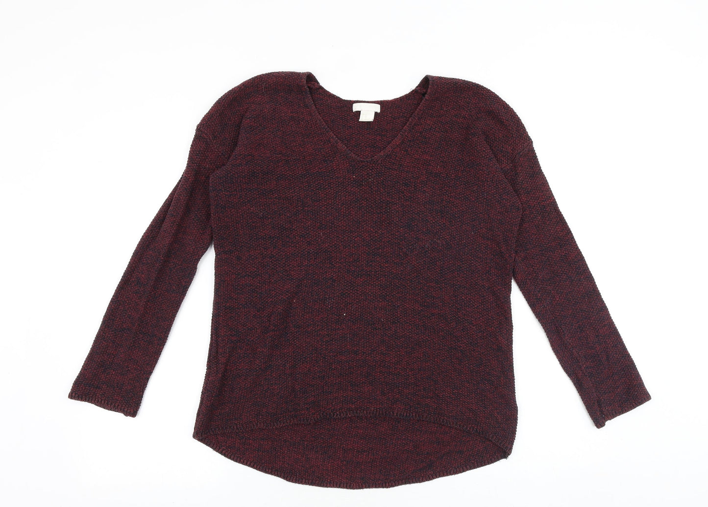 H&M Womens Red V-Neck Acrylic Pullover Jumper Size XS