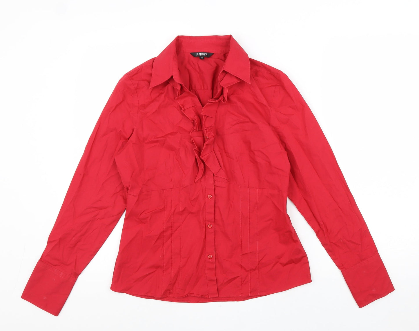 Papaya Womens Red Cotton Basic Button-Up Size 12 Collared