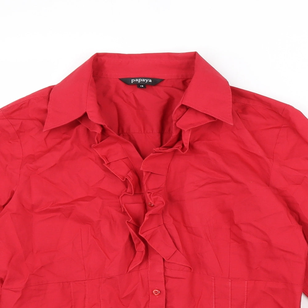 Papaya Womens Red Cotton Basic Button-Up Size 12 Collared