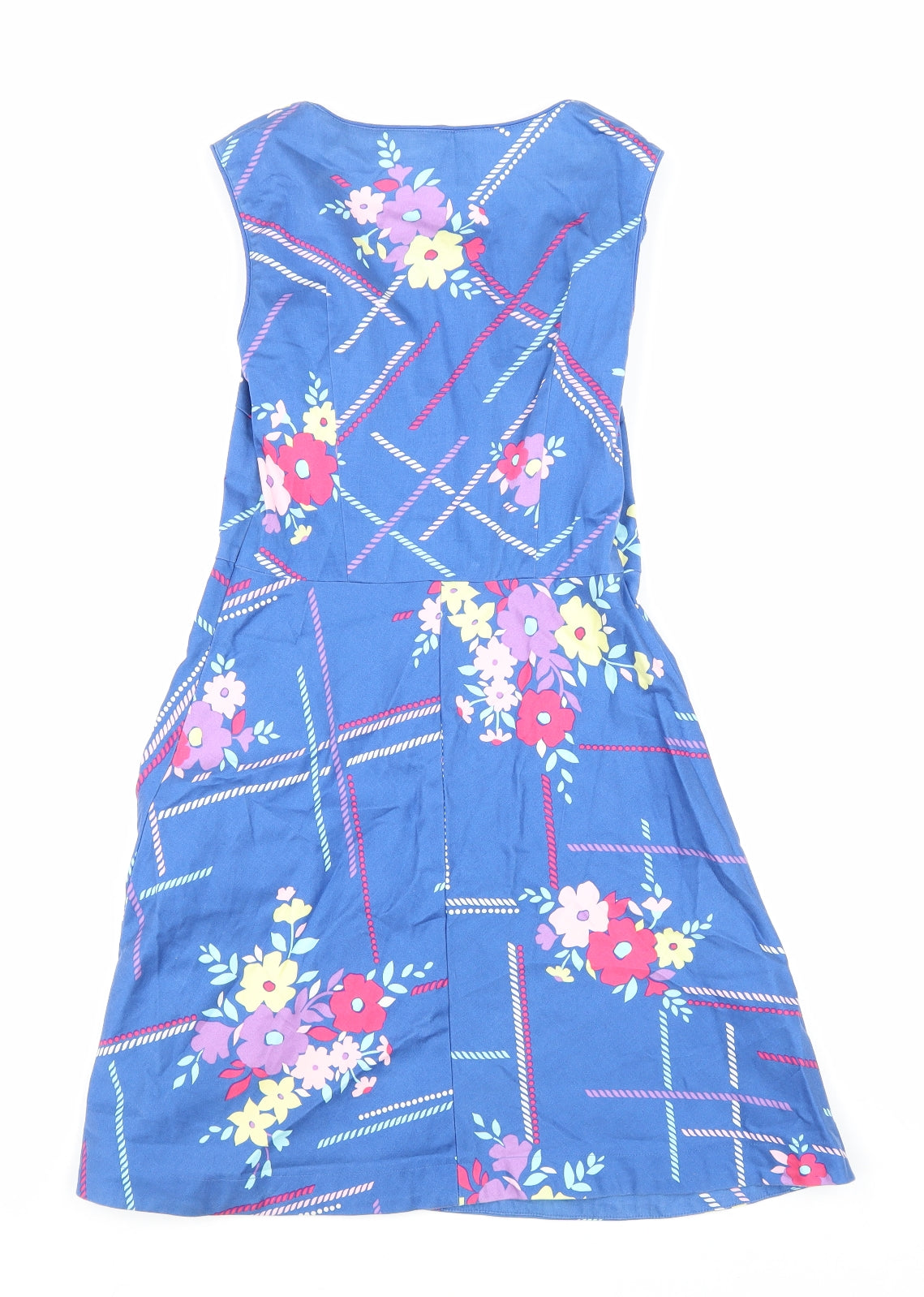 New Look Womens Blue Geometric Cotton A-Line Size 8 Round Neck Pullover