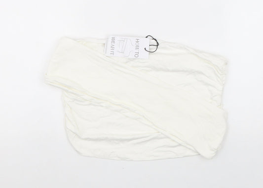 Stradivarius Womens White Viscose Cropped Blouse Size XL One Shoulder