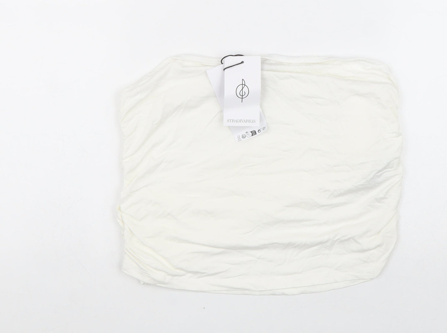 Stradivarius Womens White Viscose Cropped Blouse Size XL One Shoulder