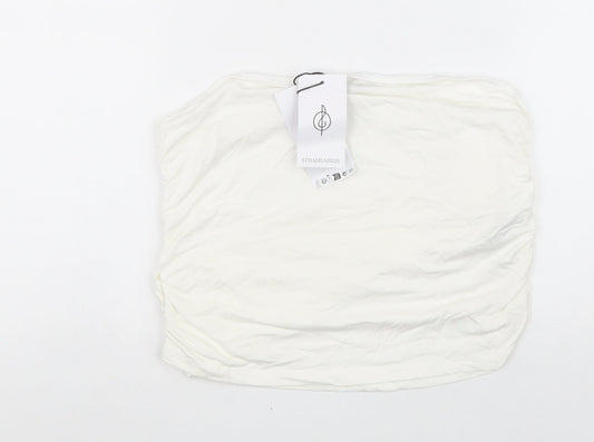 Stradivarius Womens White Viscose Cropped Blouse Size XL One Shoulder