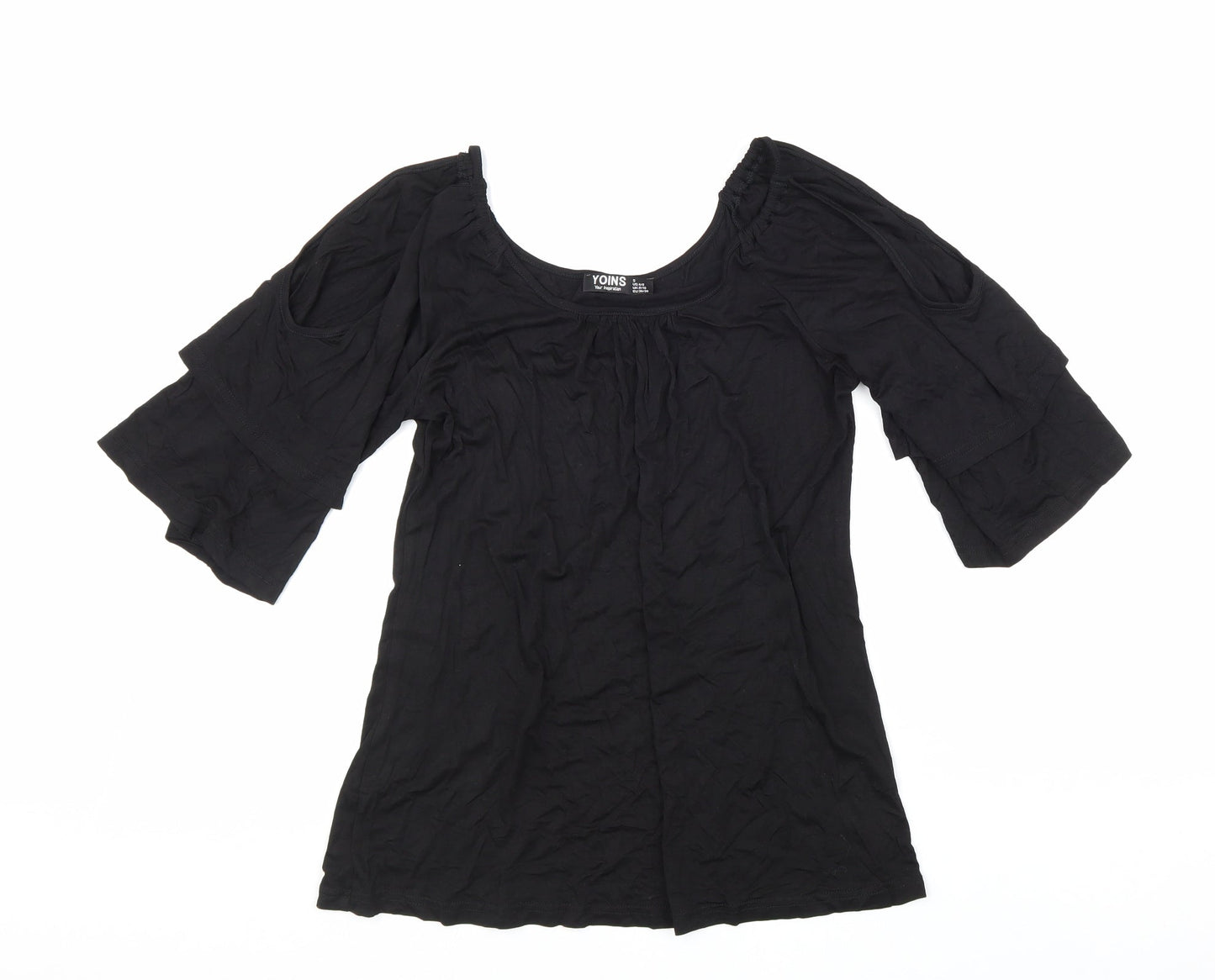 Yoins Womens Black Viscose Basic Blouse Size 8 Scoop Neck