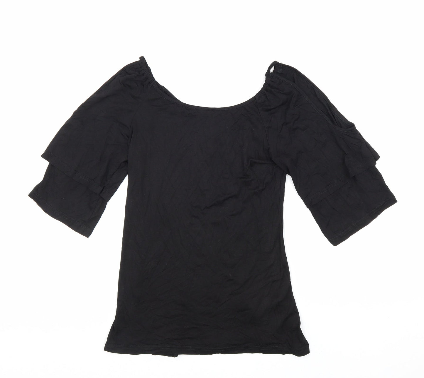 Yoins Womens Black Viscose Basic Blouse Size 8 Scoop Neck