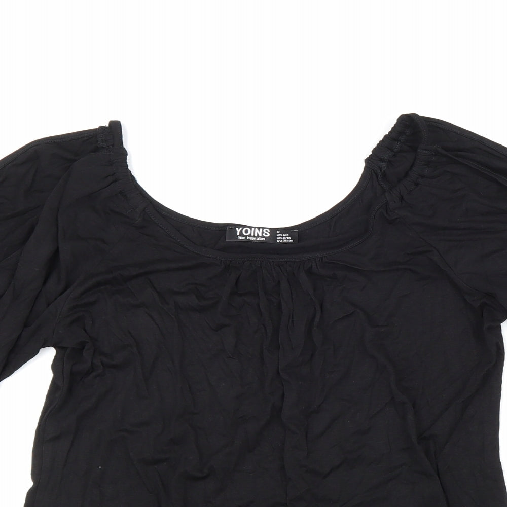 Yoins Womens Black Viscose Basic Blouse Size 8 Scoop Neck