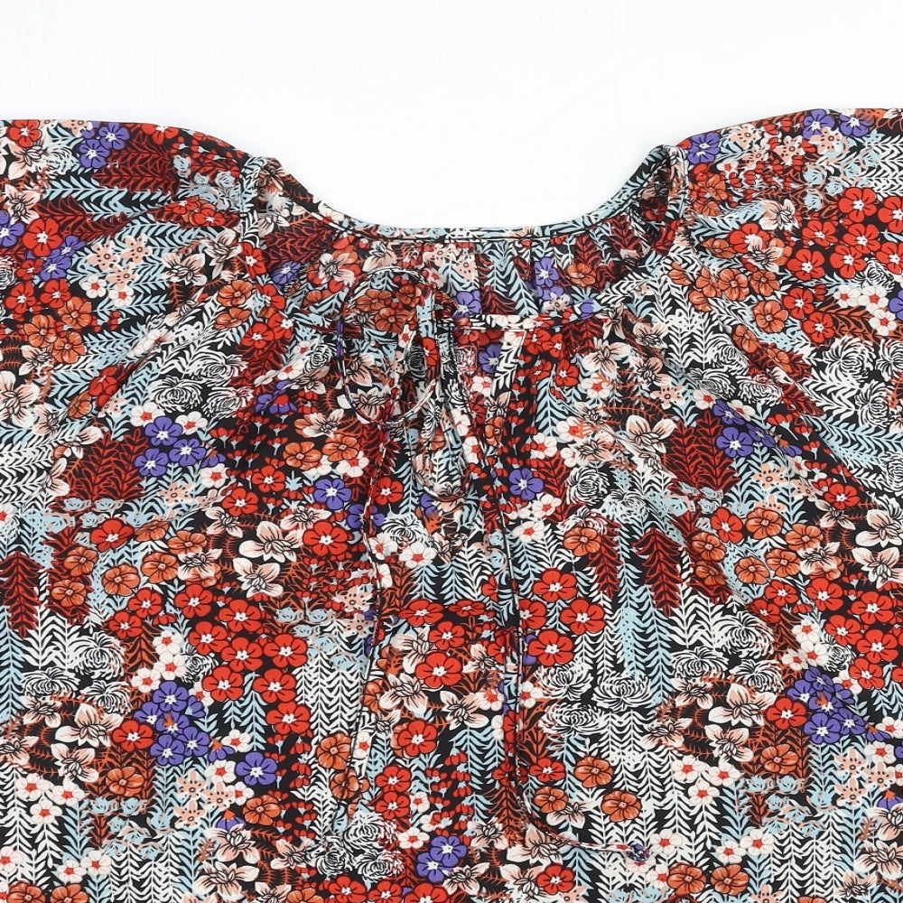 Preworn Womens Multicoloured Geometric Viscose Basic Blouse Size L Round Neck