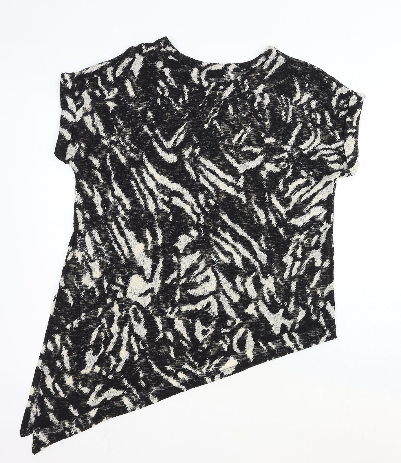Wallis Womens Black Animal Print Viscose Basic T-Shirt Size S Round Neck - Tiger Pattern