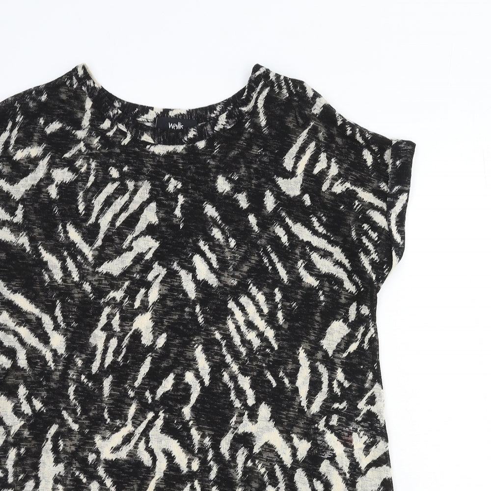 Wallis Womens Black Animal Print Viscose Basic T-Shirt Size S Round Neck - Tiger Pattern