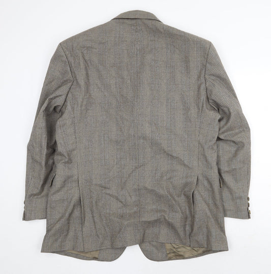 Preworn Mens Grey Plaid Wool Jacket Suit Jacket Size 44 Regular