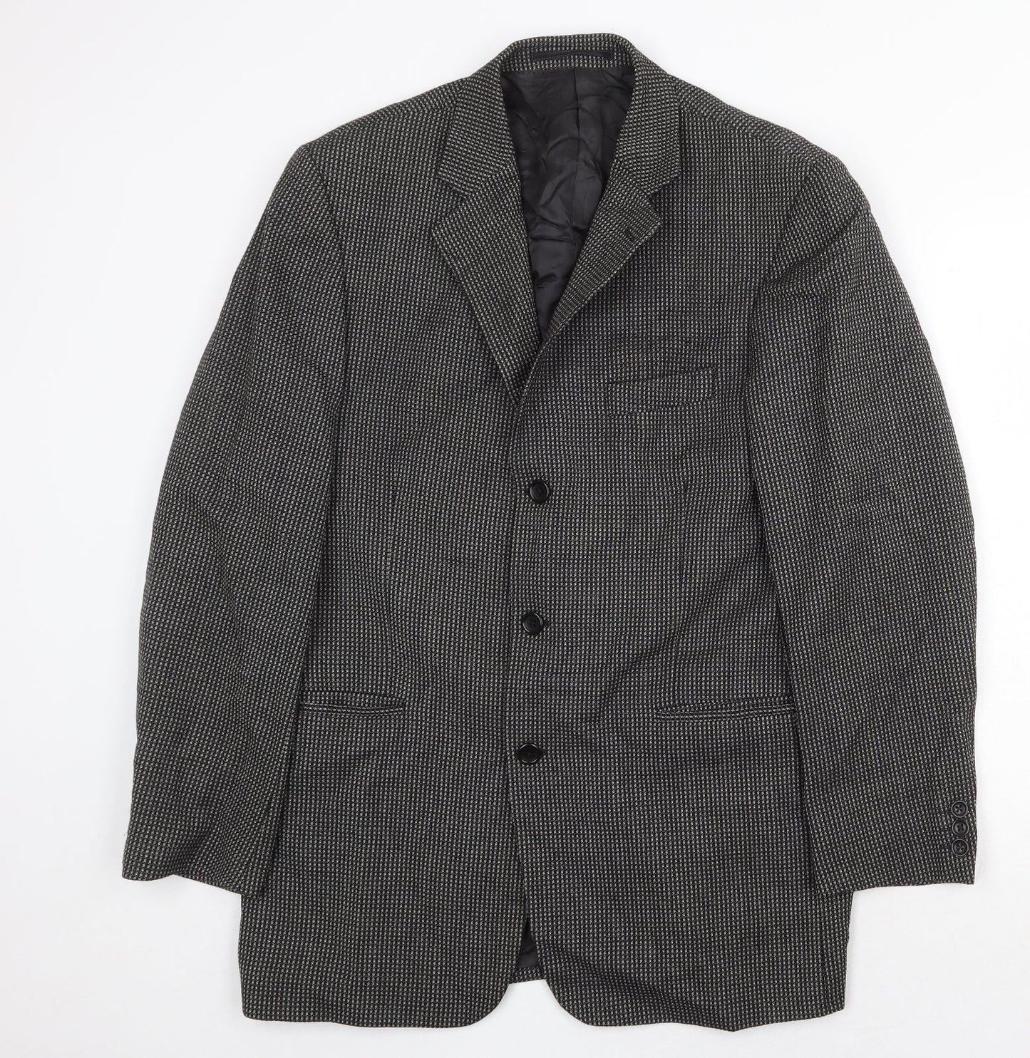 Preworn Mens Grey Geometric Wool Jacket Blazer Size 40 Regular