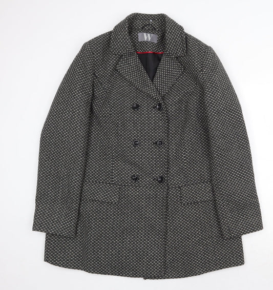 BHS Womens Black Geometric Pea Coat Coat Size 10 Button