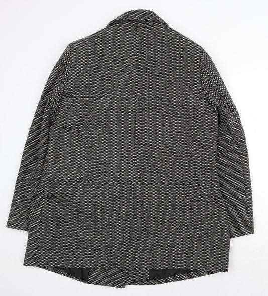 BHS Womens Black Geometric Pea Coat Coat Size 10 Button