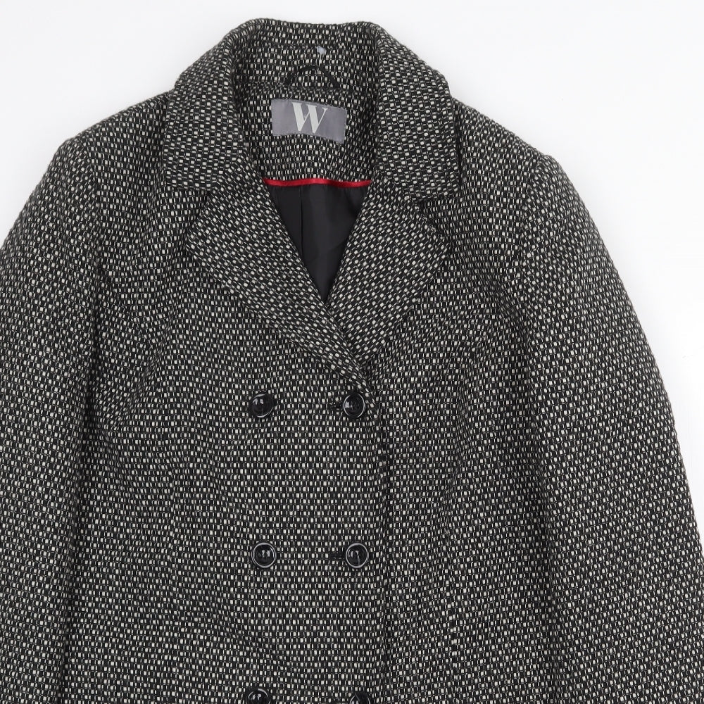 BHS Womens Black Geometric Pea Coat Coat Size 10 Button