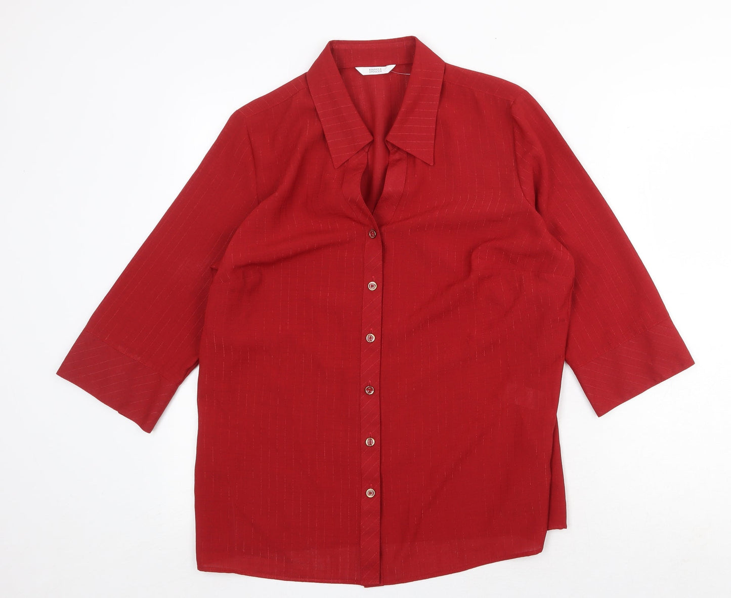 Marks and Spencer Womens Red Polyester Basic Button-Up Size 14 Collared