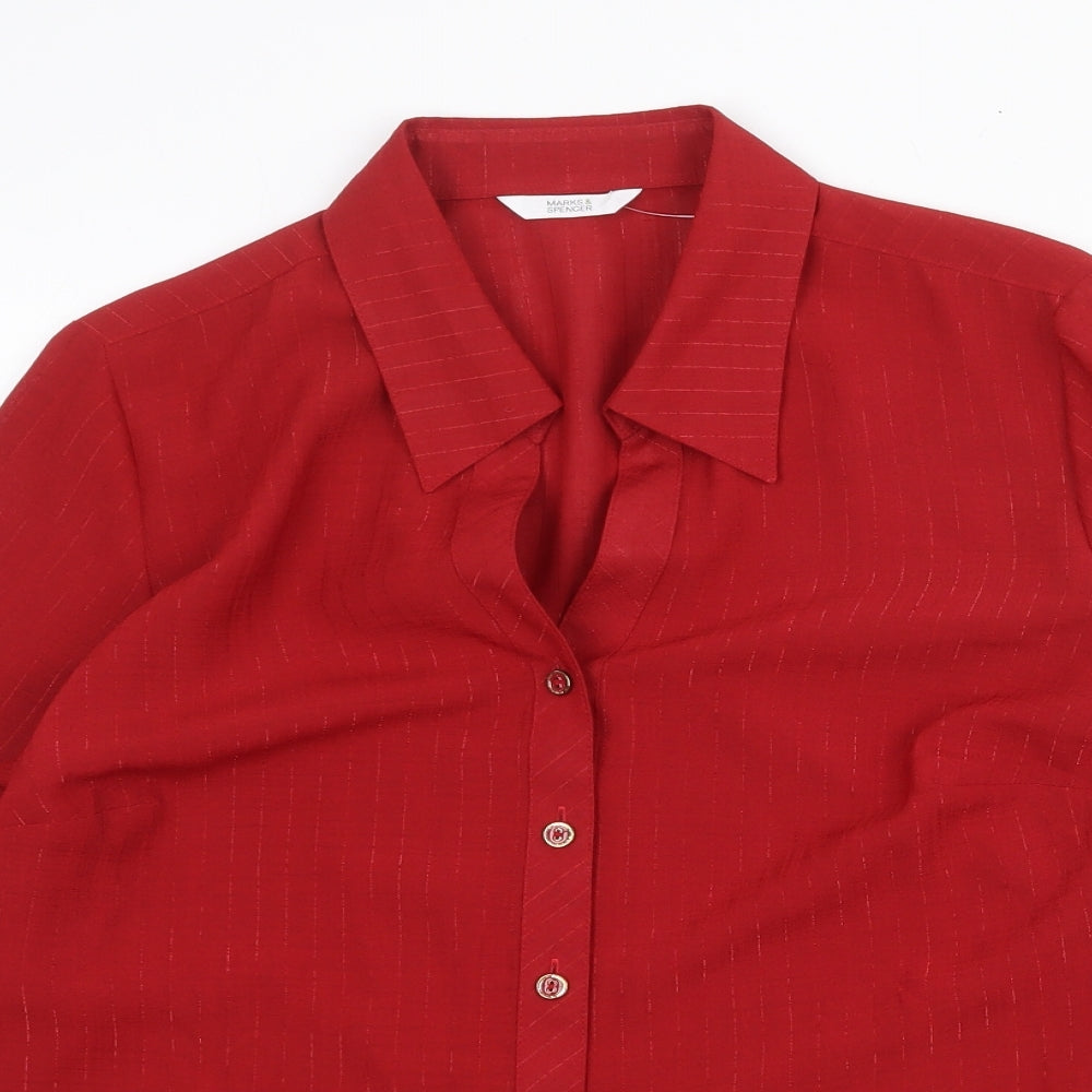 Marks and Spencer Womens Red Polyester Basic Button-Up Size 14 Collared