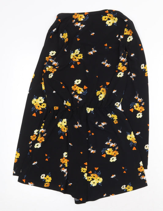 H&M Womens Black Floral Polyester Playsuit One-Piece Size 4 Snap