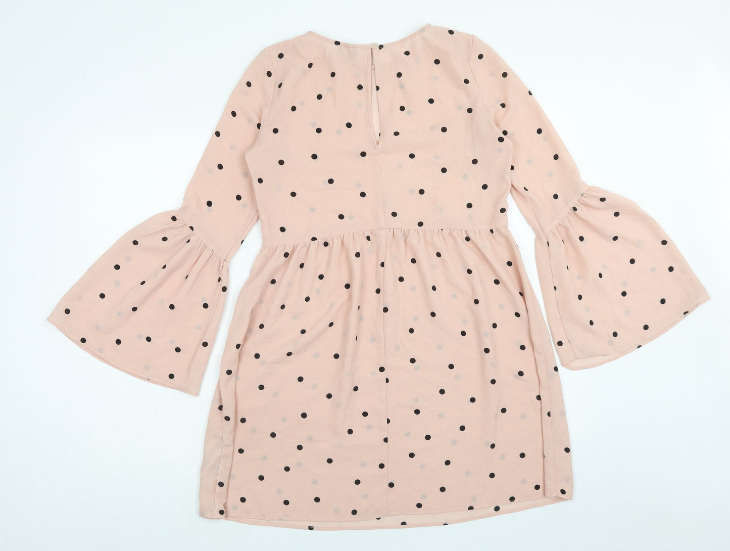 ASOS Womens Pink Polka Dot Polyester A-Line Size 8 Round Neck Button