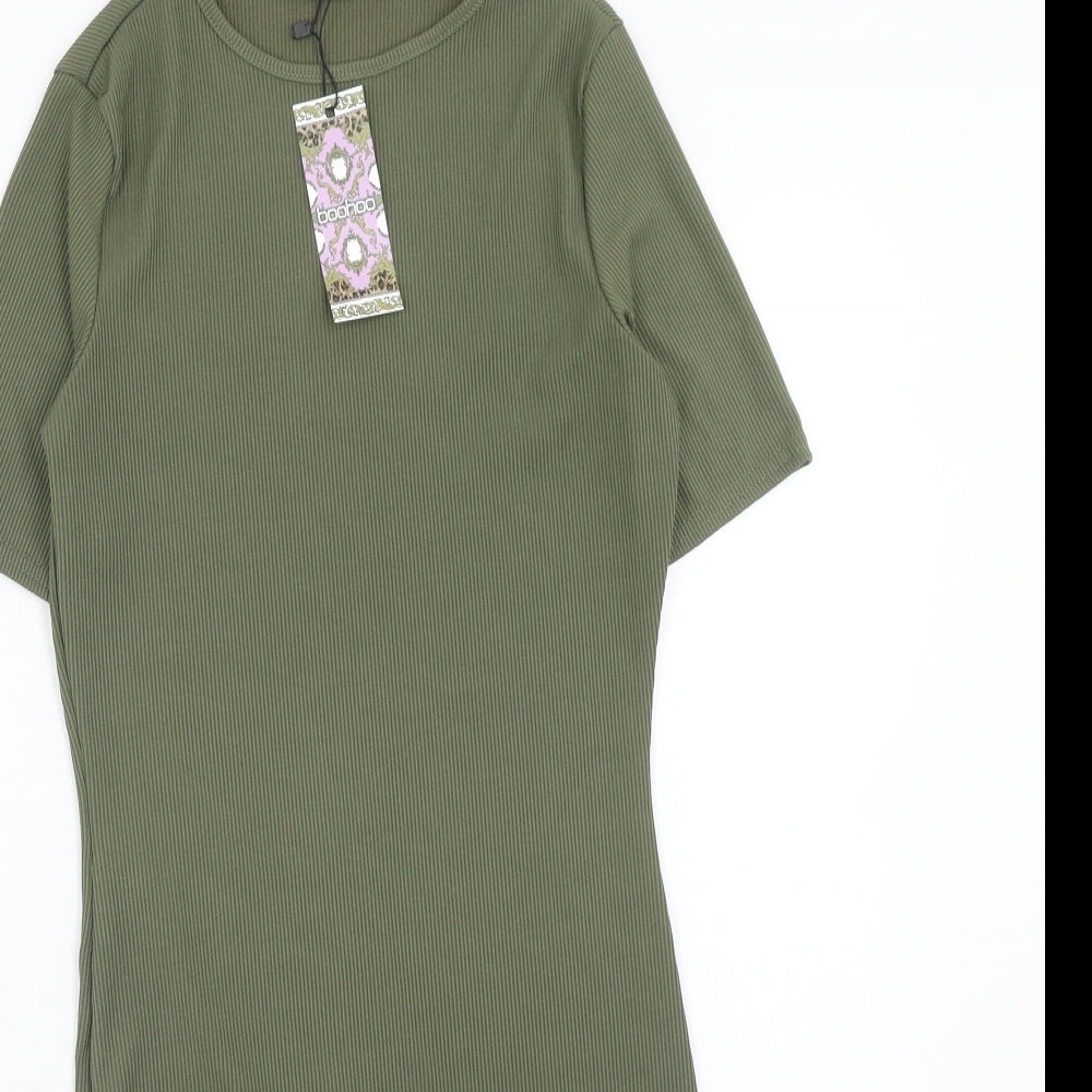 Boohoo Womens Green Polyester Shift Size 8 Round Neck Pullover