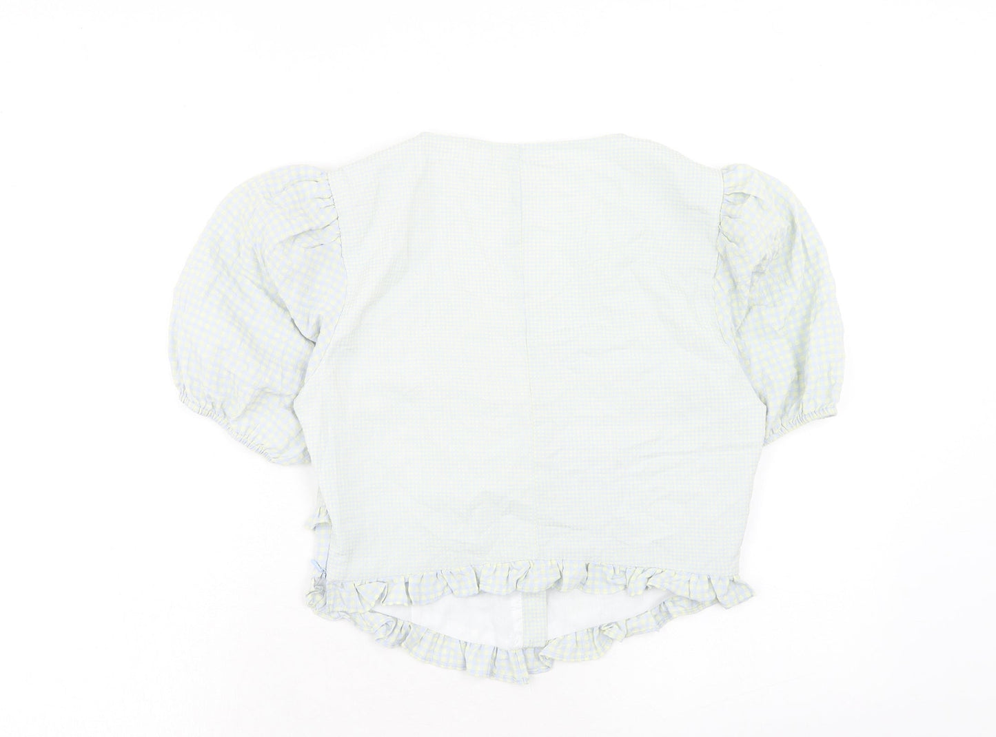 The Frolic Womens Blue Check Polyester Basic Blouse Size 10 V-Neck