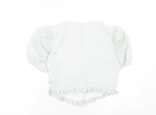 The Frolic Womens Blue Check Polyester Basic Blouse Size 10 V-Neck