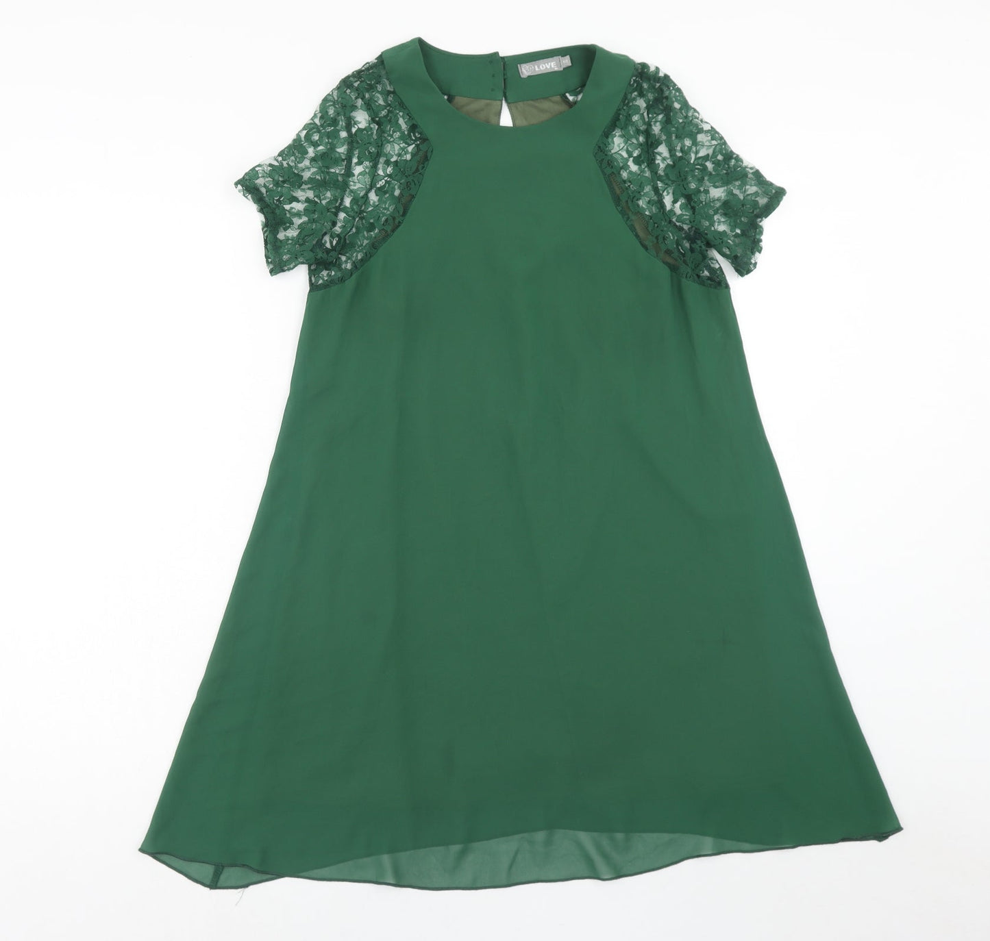 Love Womens Green Polyester Trapeze & Swing Size S Round Neck Button