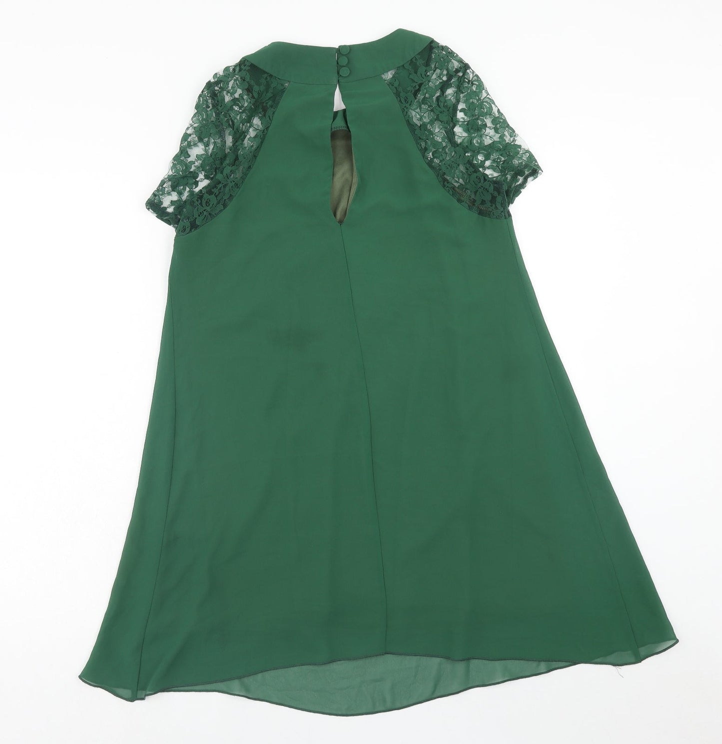 Love Womens Green Polyester Trapeze & Swing Size S Round Neck Button