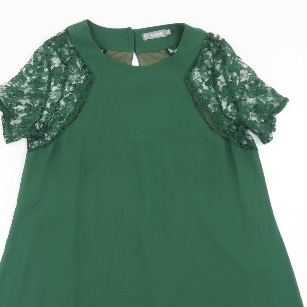 Love Womens Green Polyester Trapeze & Swing Size S Round Neck Button