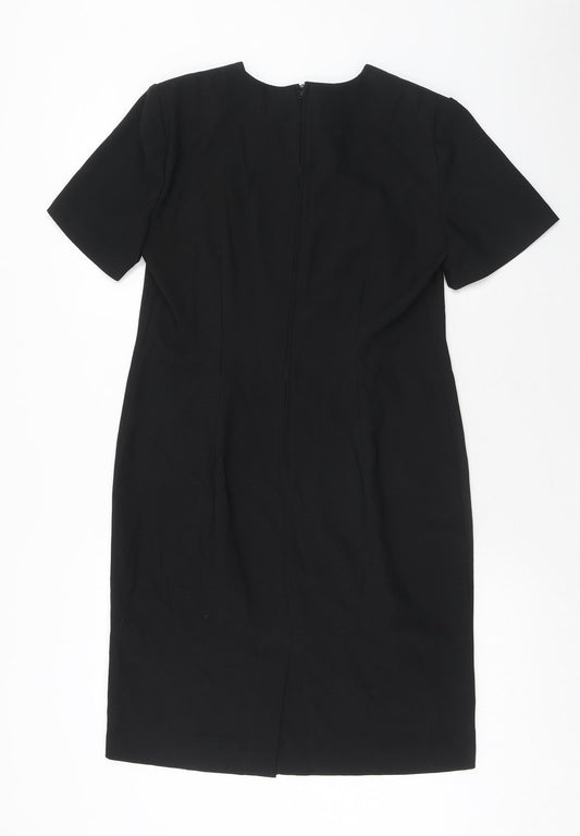 Leslie Fay Womens Black Polyester A-Line Size 12 Round Neck Zip