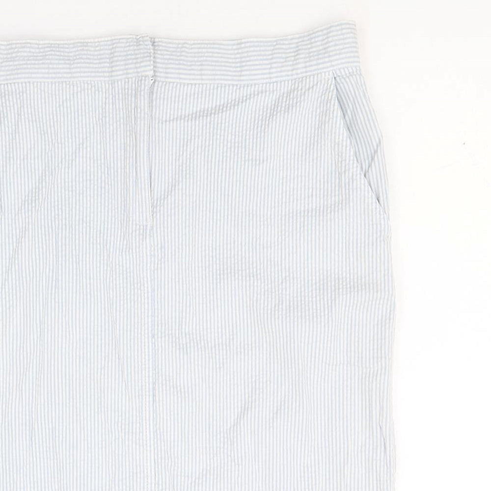 Bonmarché Womens Blue Striped Cotton Straight & Pencil Skirt Size 12 Zip
