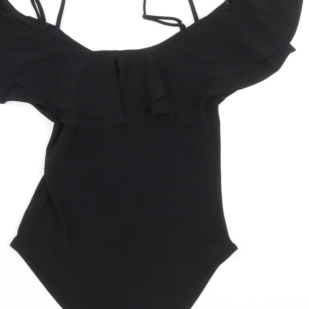 Miss Selfridge Womens Black Polyester Bodysuit One-Piece Size 8 Snap - Cold Shoulder