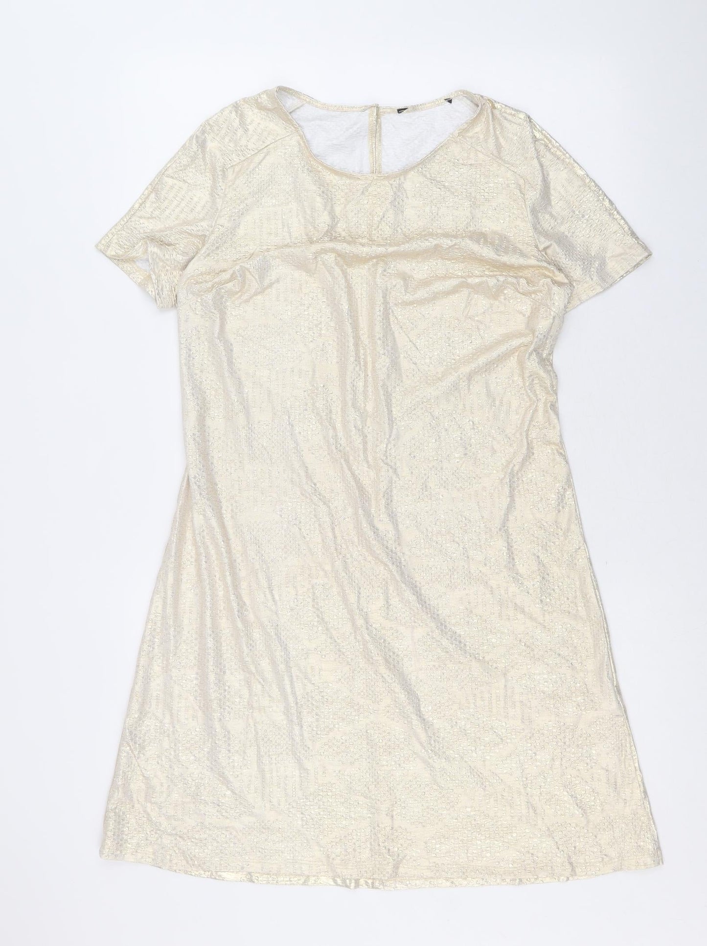 Preworn Womens Gold Polyester Trapeze & Swing Size 10 Round Neck Button