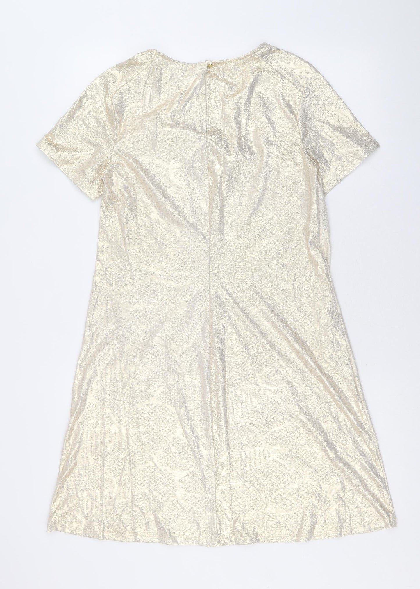 Preworn Womens Gold Polyester Trapeze & Swing Size 10 Round Neck Button