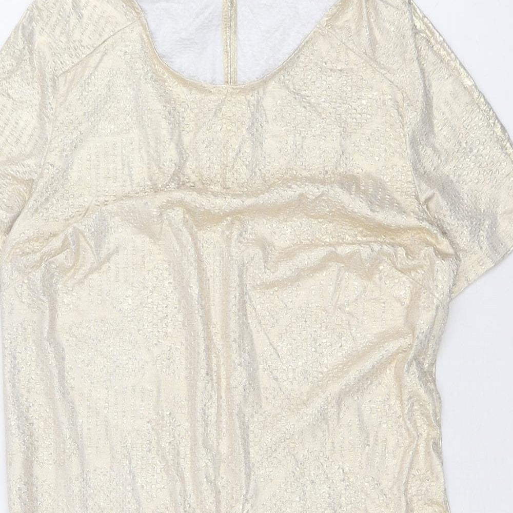 Preworn Womens Gold Polyester Trapeze & Swing Size 10 Round Neck Button