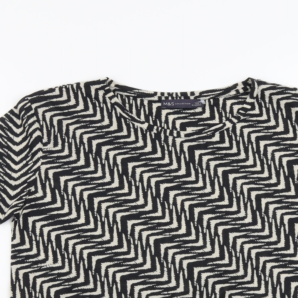 Marks and Spencer Womens Black Geometric Polyester Basic T-Shirt Size 8 Round Neck