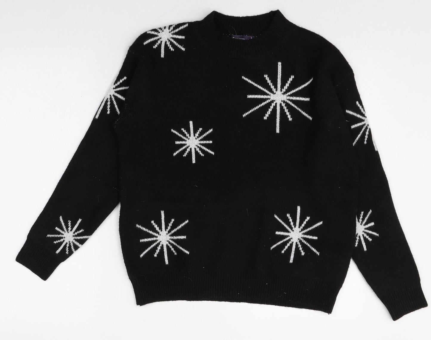 Marks and Spencer Womens Black Round Neck Geometric Polyester Pullover Jumper Size S