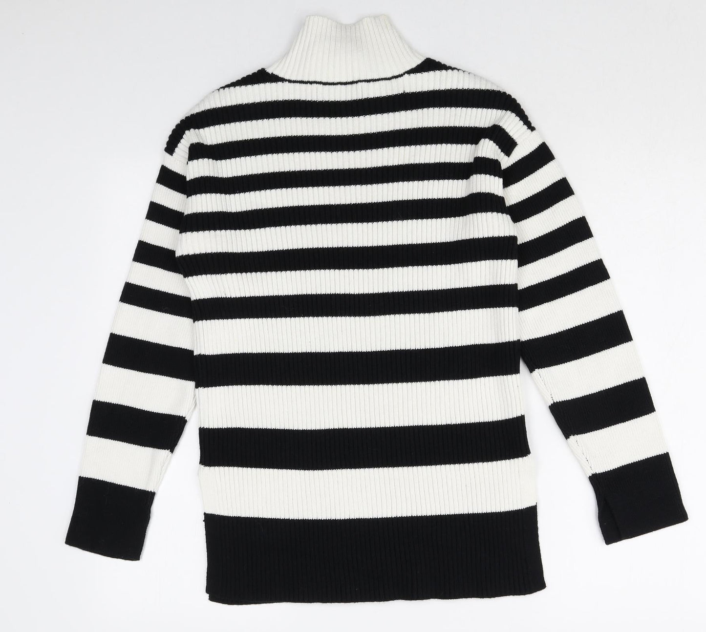 Marks and Spencer Womens Multicoloured Mock Neck Striped Cotton Pullover Jumper Size XS