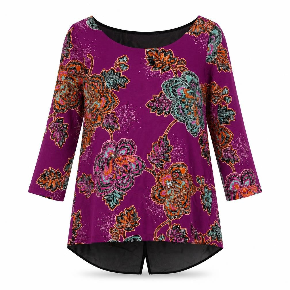 Pre Una Womens Multicoloured Floral Viscose Basic Blouse Size 10 Boat Neck