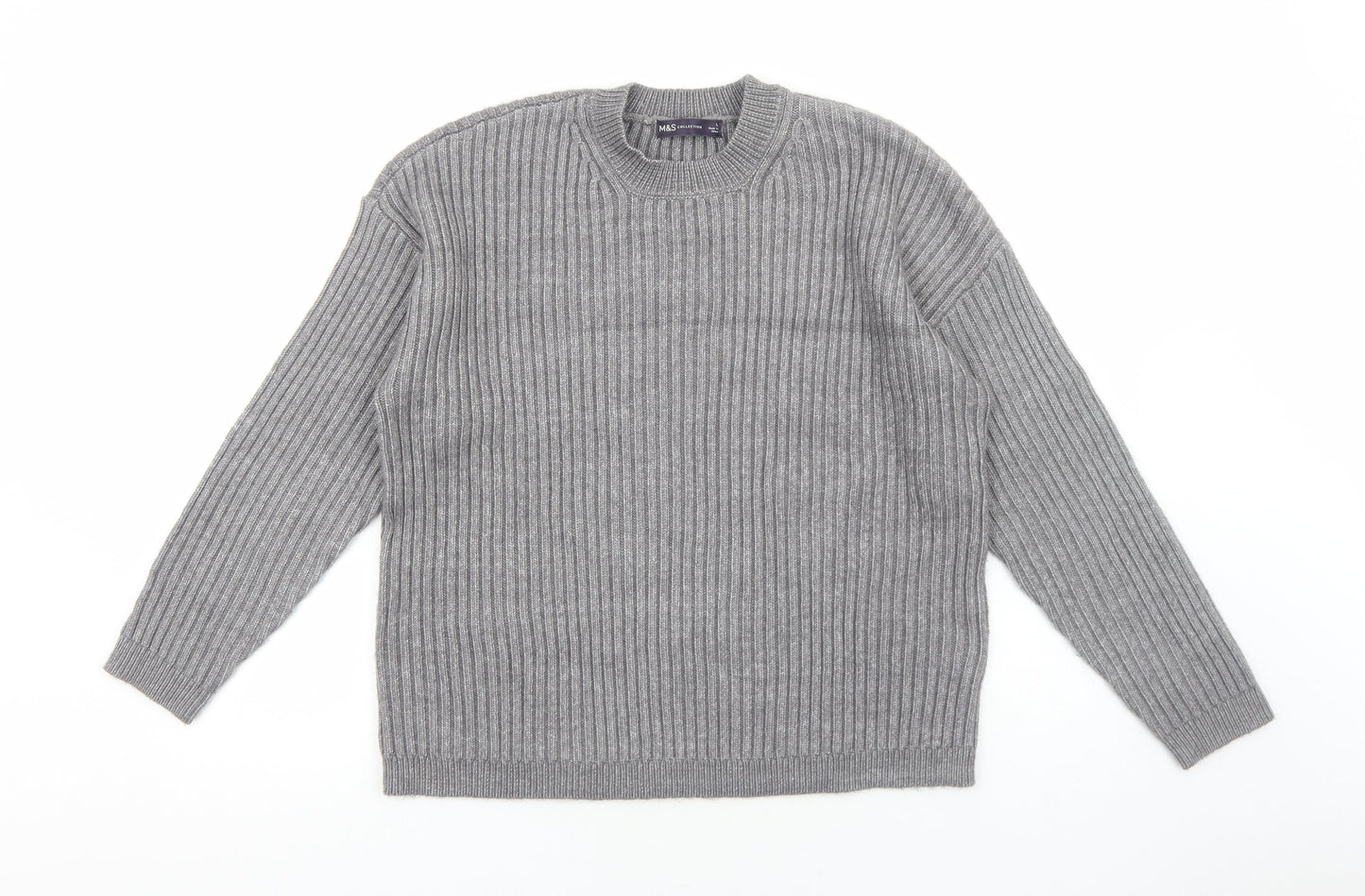Marks and Spencer Womens Grey Round Neck Acrylic Pullover Jumper Size L