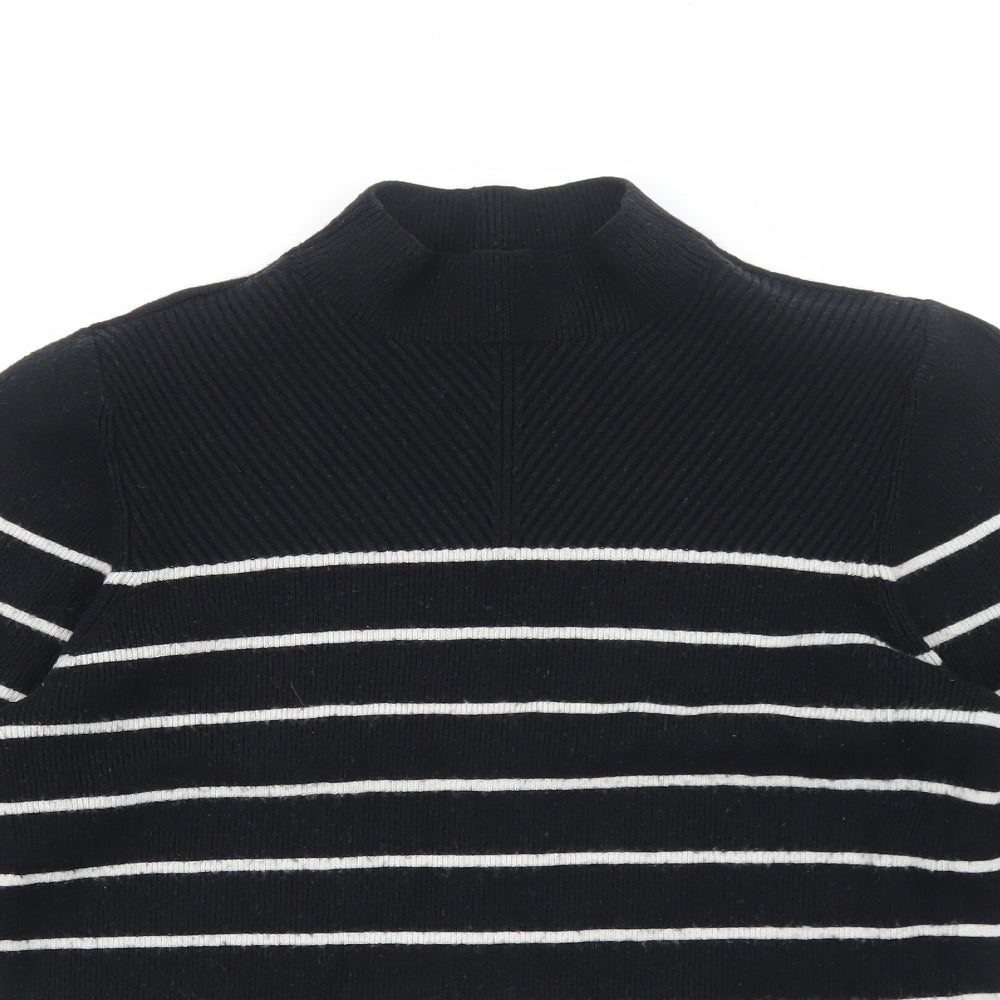Marks and Spencer Womens Black High Neck Striped Viscose Pullover Jumper Size M Pullover