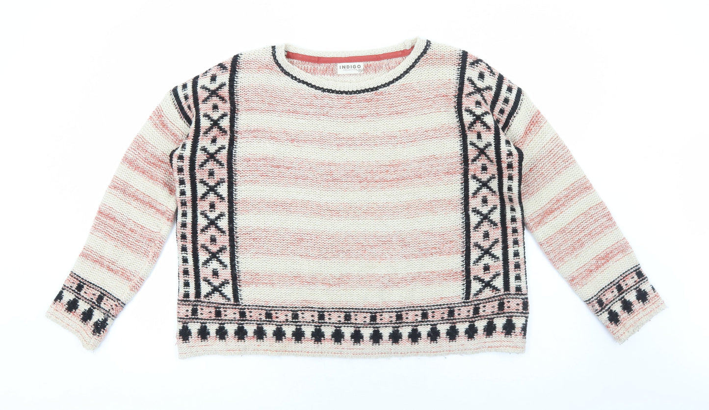 Marks and Spencer Womens Red Round Neck Geometric Acrylic Pullover Jumper Size 12