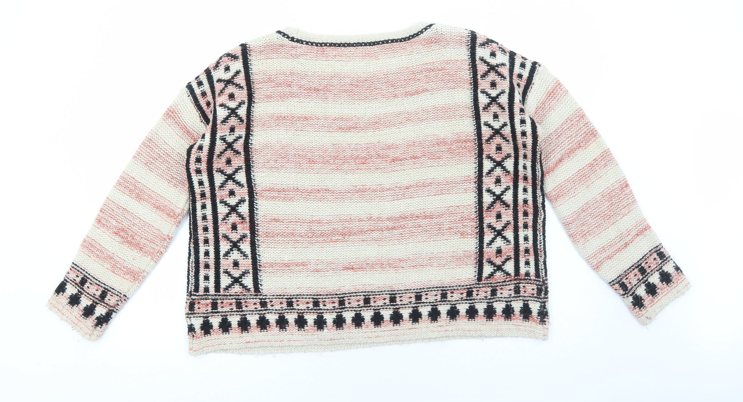 Marks and Spencer Womens Red Round Neck Geometric Acrylic Pullover Jumper Size 12