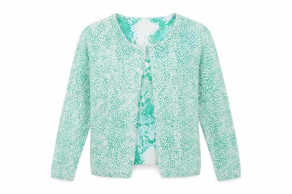 Sandwich Womens Green Round Neck Geometric Cotton Cardigan Jumper Size M