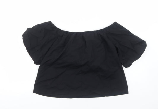 ASOS Womens Black Cotton Cropped Blouse Size 10 Off the Shoulder - Bardot
