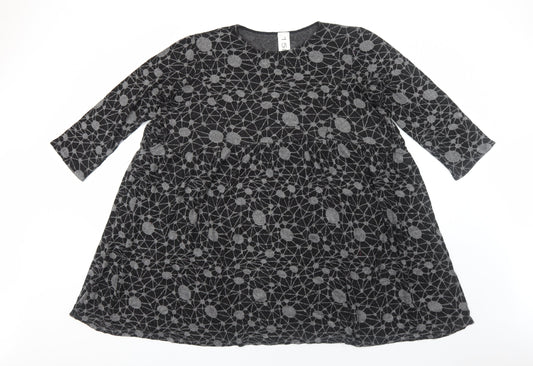 158C Womens Grey Geometric Viscose Shift Size L Round Neck Pullover