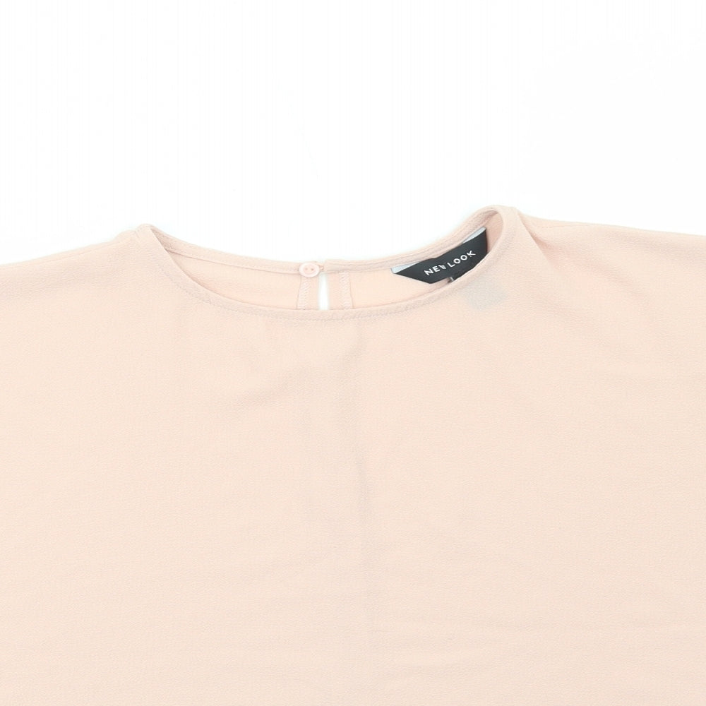 New Look Womens Pink Polyester Cropped T-Shirt Size 6 Scoop Neck - Smock