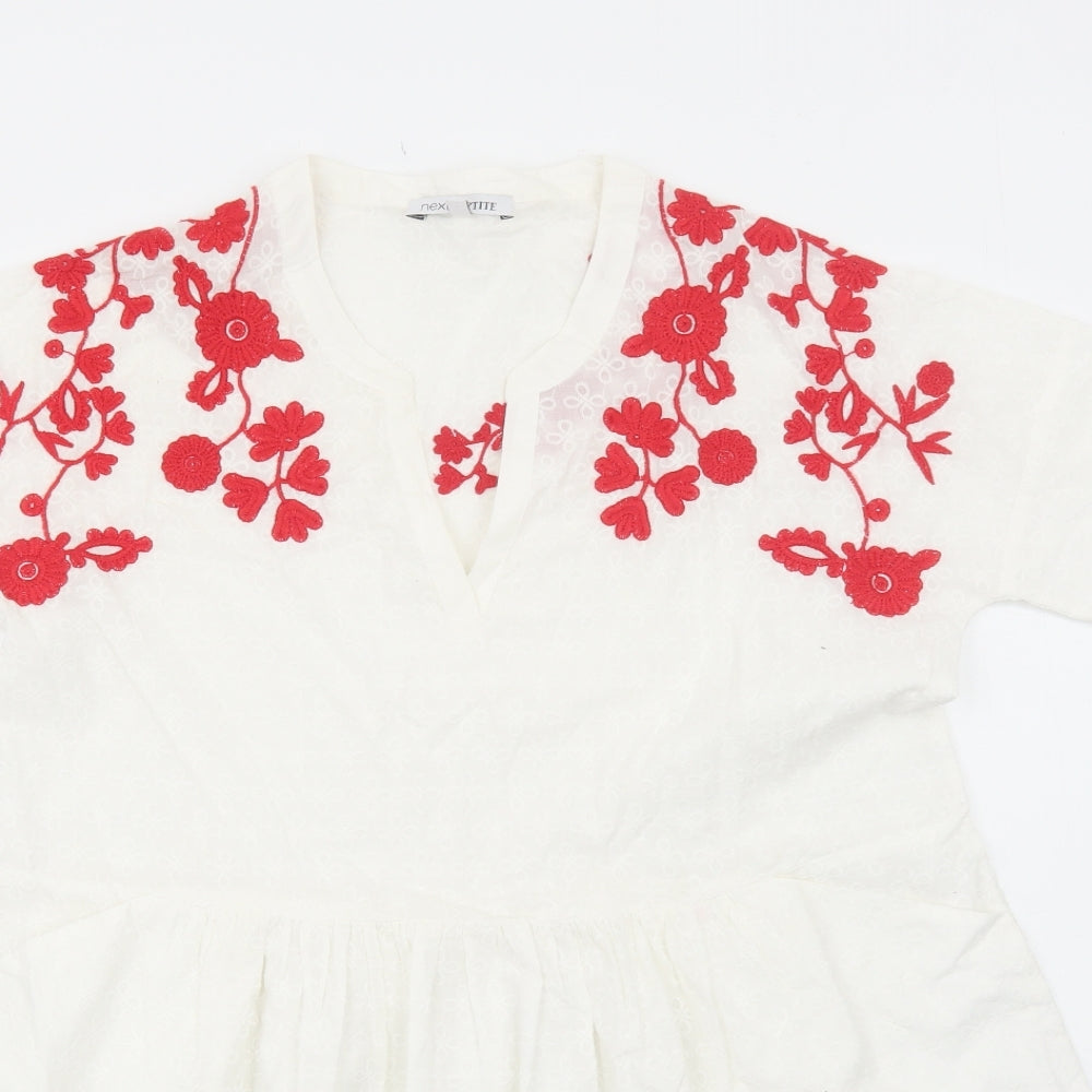 NEXT Womens White Cotton A-Line Size S V-Neck Pullover
