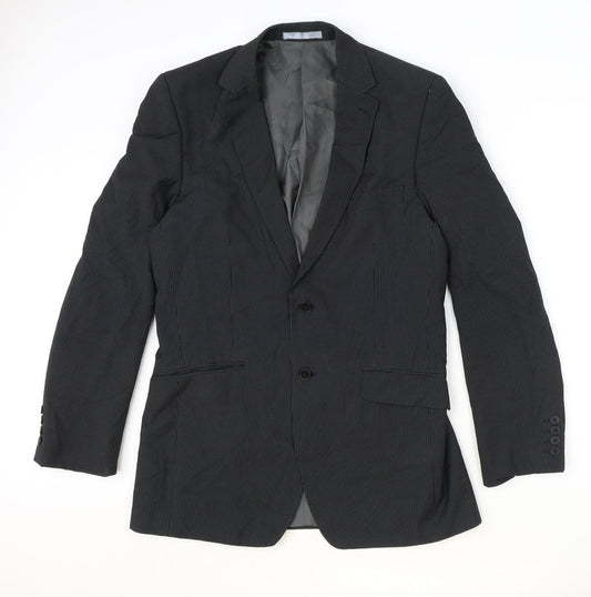 Burton Mens Black Striped Polyester Jacket Suit Jacket Size 40 Regular